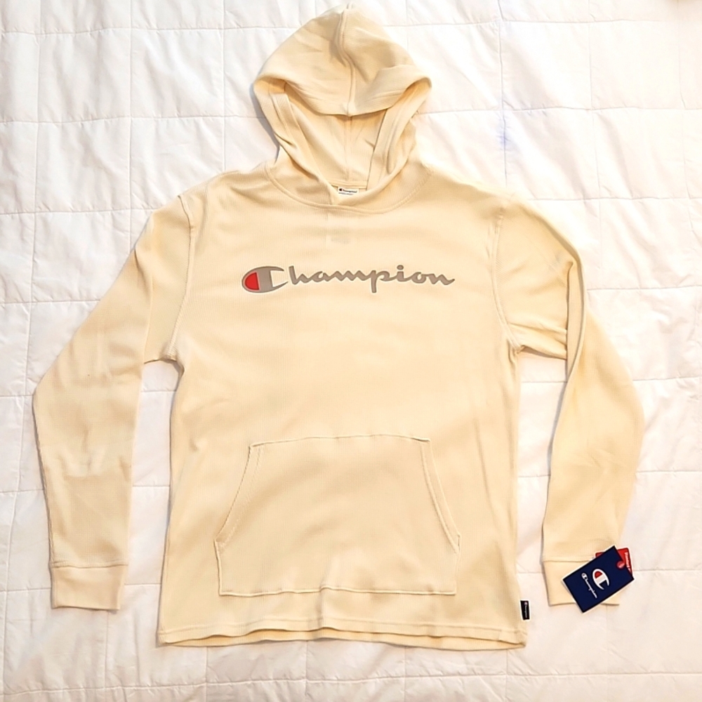 Champion Waffle Hoodie, Cream, Off White, Medium